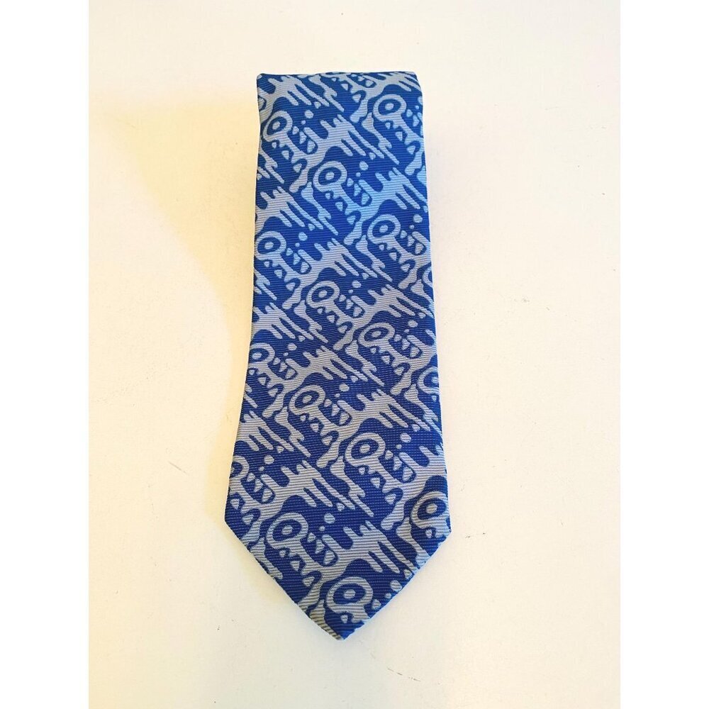 Vintage Blue Abstract Necktie, 1960s / 1970s Abstract Design Tie, Costume Design